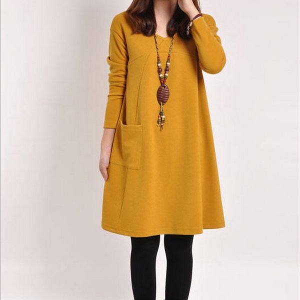 

women's dress ladies autumn solid casual fashion long sleeve loose fit, Black;gray