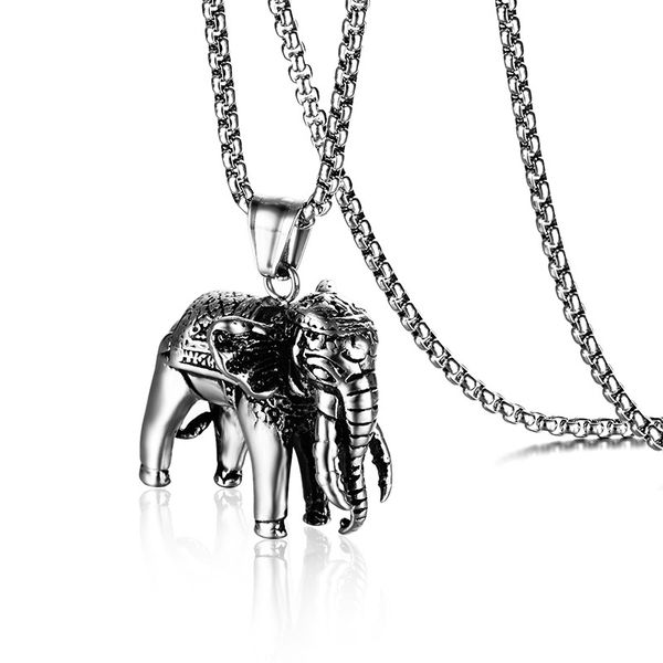 

elephant pendant necklace men lucky jewelry stainless steel vintage animal 3d necklace silver color high polished quality gift