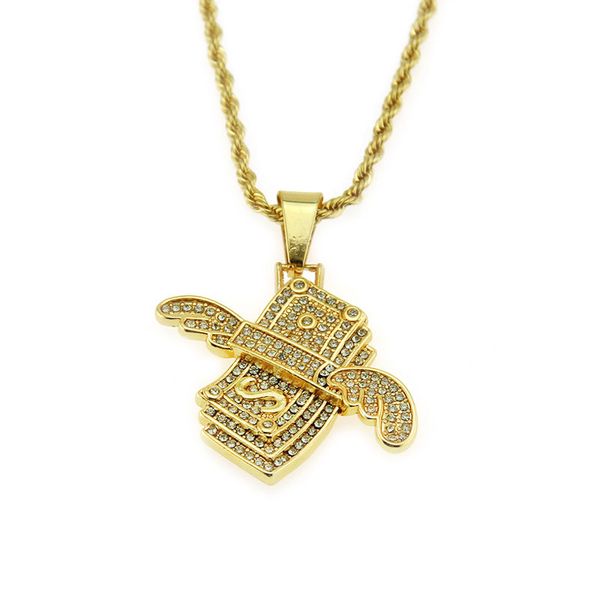 

angel wing dollar pendant necklaces mens hip hop necklaces iced out jewelry bling cubic zirconia men hiphop ing, Silver