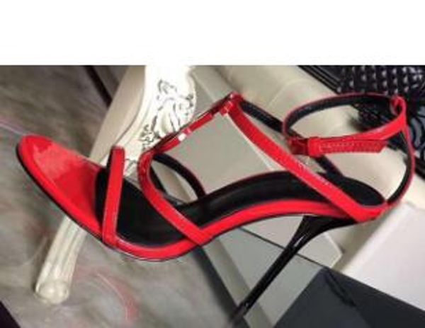 

Quality 2019 luxury de igner tyle patent leather thrill heel women unique letter andal dre wedding hoe hoe 35 41