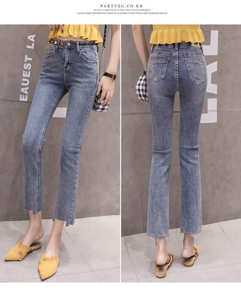 

blue bootleg jeans female tight t height