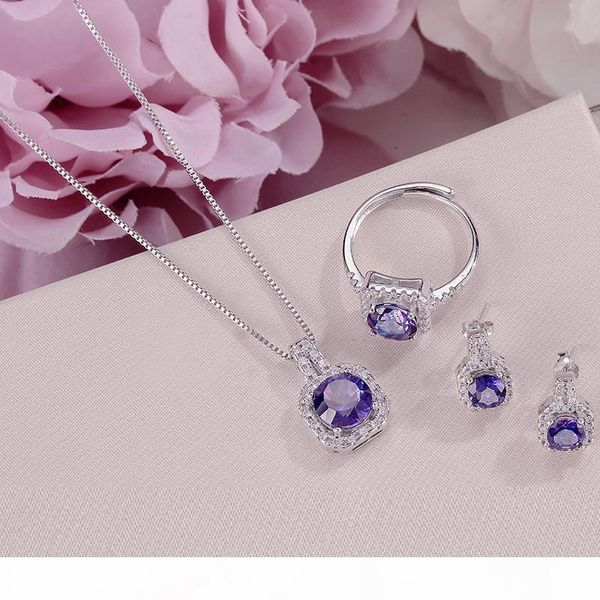 

fine jewelry sets for women s925 silver 100% natural tanzanite square blue gemstone ring necklace pendant stud earrings ccs009, Black