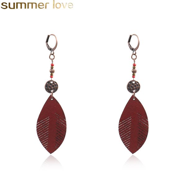 

trendy vintage leather leaf dangle earrings hanging for women 2019 new fashion wedding autumn and winter leaves earring jewelry accessories, Silver