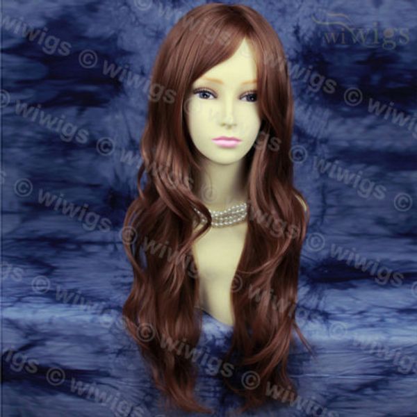 

fabulous auburn chestnut brown long wavy ladies wigs heat resistant, Black