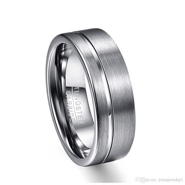 

men's 8mm silver surface matte partial groove thick tungsten steel ring wedding band for women size 6- 13