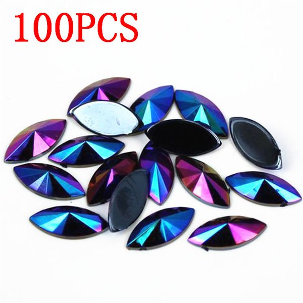 

7x15mm 100pcs fashion black ab crystal horse eye shape resin rhinestone diy nail art jewelry decoration accessories, Silver;gold