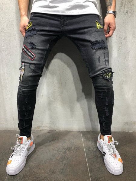 2019 gym New fashion trend men s hole in hole jeans European and American elastic jeans new men s trousers 2019 gym New fashion trend men s hole in hole jeans European and American elastic jeans new men s trousers