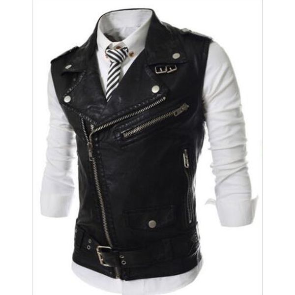 

fashion 2018 sleeveless pu leather motorcycle waistcoat men leather vest men slim fit size m-2xl, Black;white