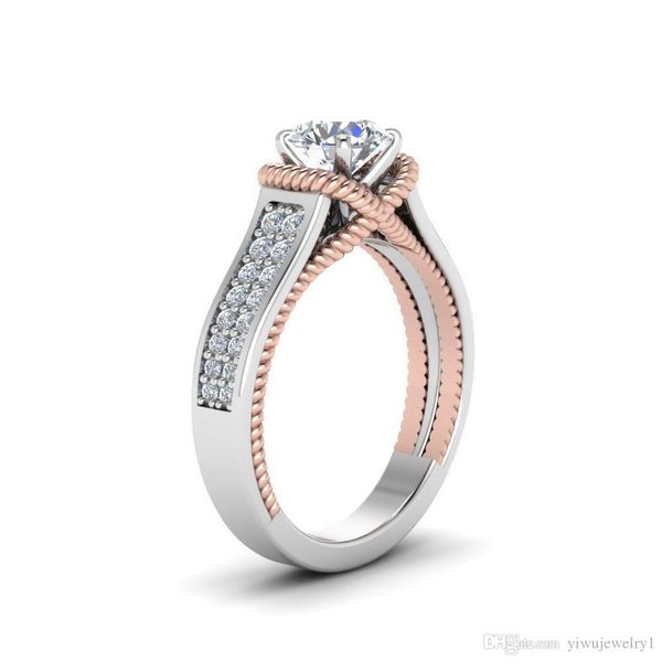 

new women's color matching wedding ring classic european and american round zircon two-color ring wedding ring size 6-10, Silver
