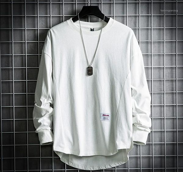 

sleeved t shirts fashion applique mens tees pure color mens designer t shirts casual street loose crew neck tees long, White;black