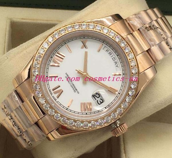 

роскошные часы 2 стиль 18 карат розового золота безель с бриллиантами часы 41 мм римский циферблат автоматическая мода мужские часы наручные, Slivery;brown