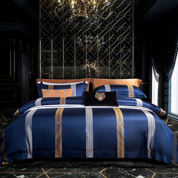 600tc Luxury Jacquard Bedding Sets King, Royal Blue Bedding King