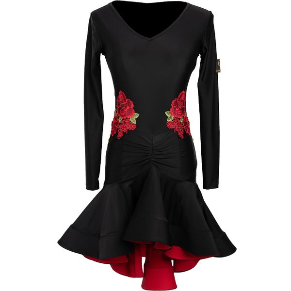 

women black latin dance dress female new dance clothes practice clothing art test skirt embroidery dress, Black;red