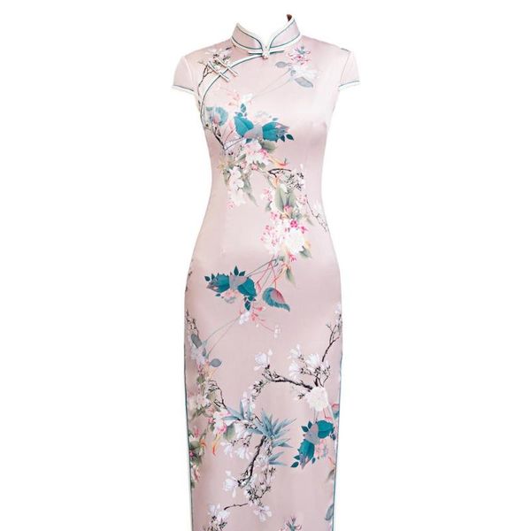 

elegant business short sleeve dress rayon print flower hight split qipao chinese women mandarin collar cheongsam -xxxxl, Red
