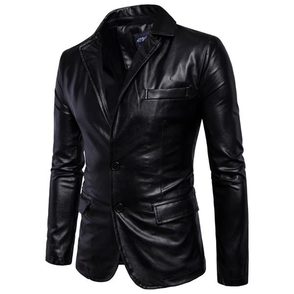 

code] european 2018 spring and autumn new style men's leather coat england foreign trade men's wear locomotive leath, Black