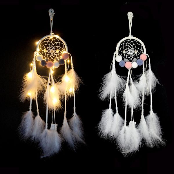 

home decoration dream catcher with lights feathers hand-woven ornaments birthday graduation gift wall hanging decor