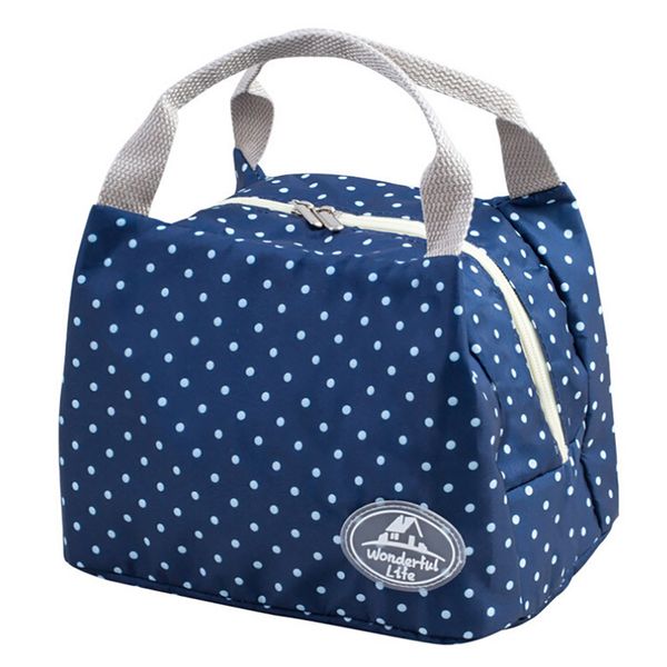 

lunch bag insulated cold stripe picnic carry case thermal portable lunch box bento pouch container storage bags #f, Blue;pink