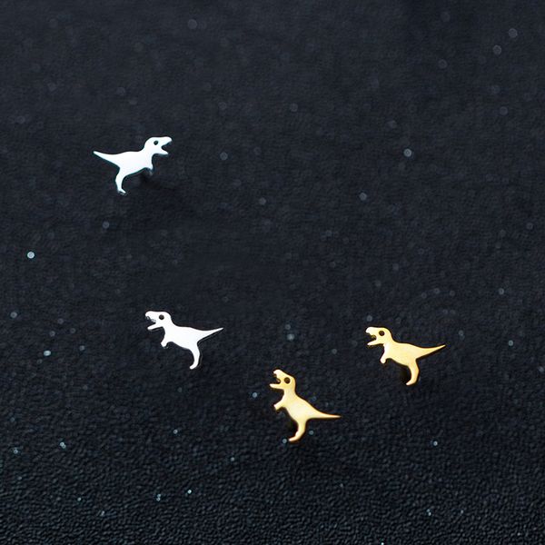 

mloveacc 100% 925 real sterling silver cute tiny dinosaur stud earrings gift for women girl fine silver jewelry, Golden;silver