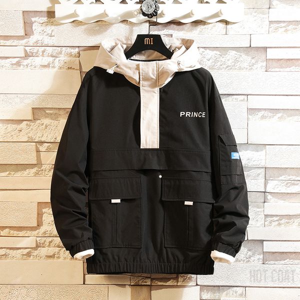 

m-3xl mens jackets and coats streetwear bomber jacket men windbreaker clothes cargo hooded loose hip hop hit color jacket, Black;brown