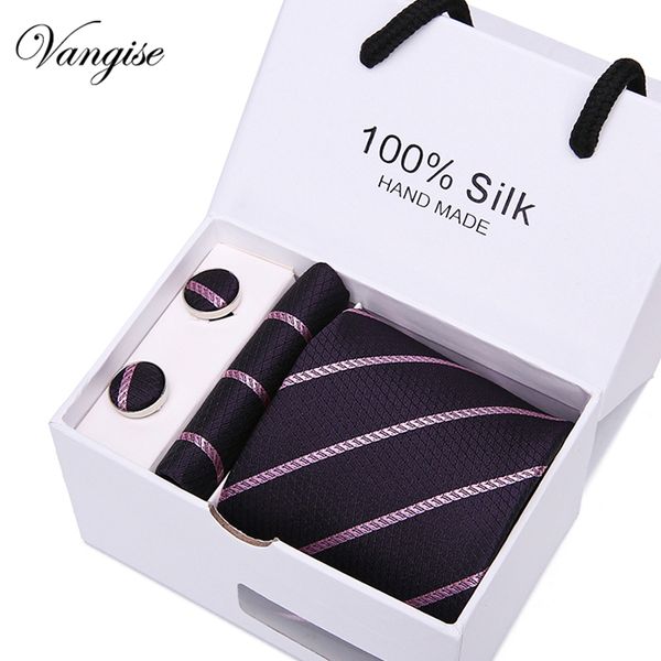 

new 4pcs/set 100% silk ties men's ties fashion necktie set plaid stripe mans tie necktie with gift box extra long size 145*7.5cm, Blue;purple