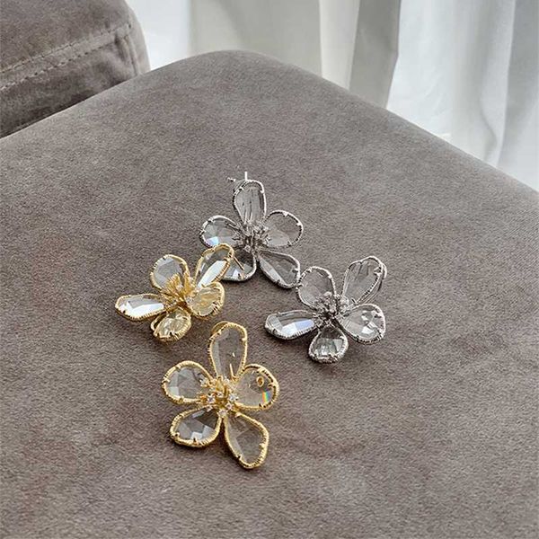 

huanzhi 2020 new fashion 925s ladies crystal snowflake splinter stud earrings for women wedding jewelry earrings wholesale gift, Golden;silver