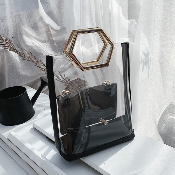 

2020 summer fashion women shoulder bag personalized transparent composite bag see through ladies handbag clear messenger