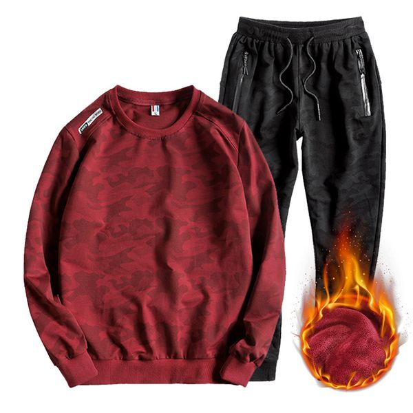 

winter thick fleece men sport suit zipper pocket sweatshirt+sweatpant warm casual jogger running outfit set sport suit tracksuit, Black;blue