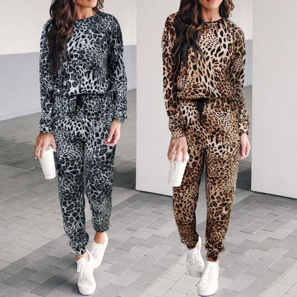 

2019 new fashion womens autumn winter jumpsuit leopard print o-neck long-sleeved slim casual for elegant female jumpsuits, Black;white