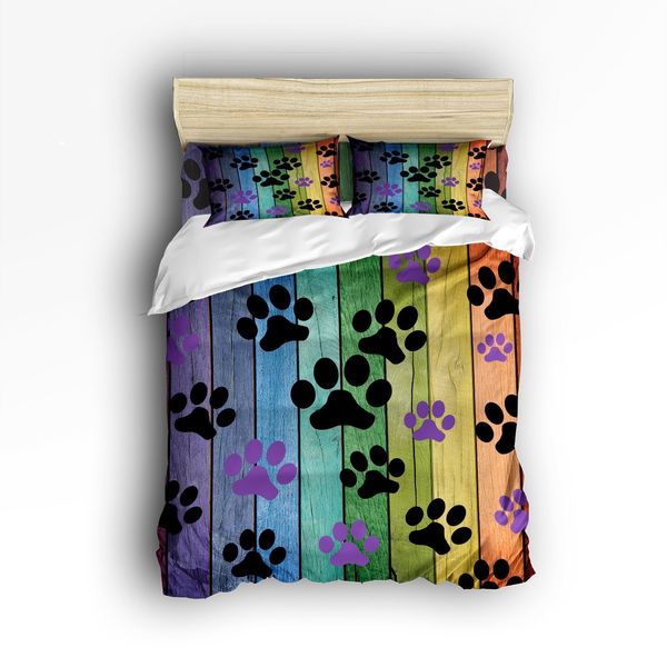 Charmhome Dog Paw Prints Rustic Old Barn Wood Bedding Sets Duvet