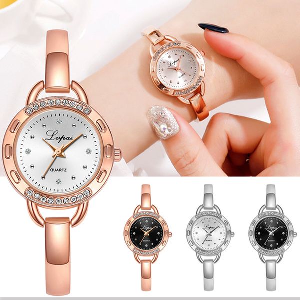 

women quartz watch small round dial with alloy bracelet strap @m23, Slivery;brown
