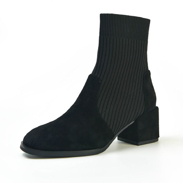 

2019 autumn and winter new women's socks boots students wild slip-on knitting boots mid-calf female zapatos de mujer c11-05, Black