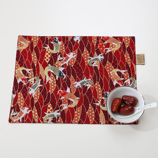 

new chinese style wave koi fish dining table mat christmas placemat double cotton cloth table placemats rectangle bowl plate dish pads