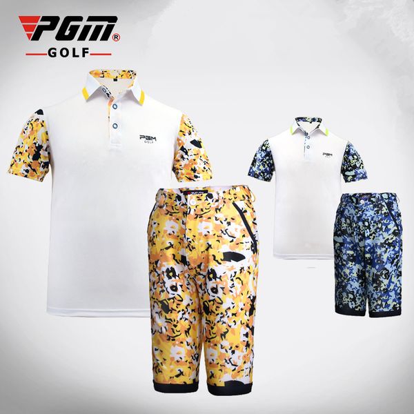 

pgm teenager boys clothing sets summer breathable short sleeved printing t shirt pants suit golf apparel d0364, Black;blue