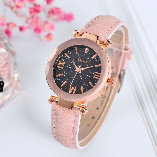 

fashion color strap digital dial leather band alloy case quartz analog wrist watcheses for women, Slivery;brown