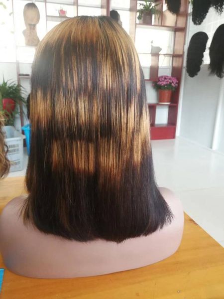 Honey Blonde Ombre Short Bob Wigs Pre Plucked Human Hair Glueless