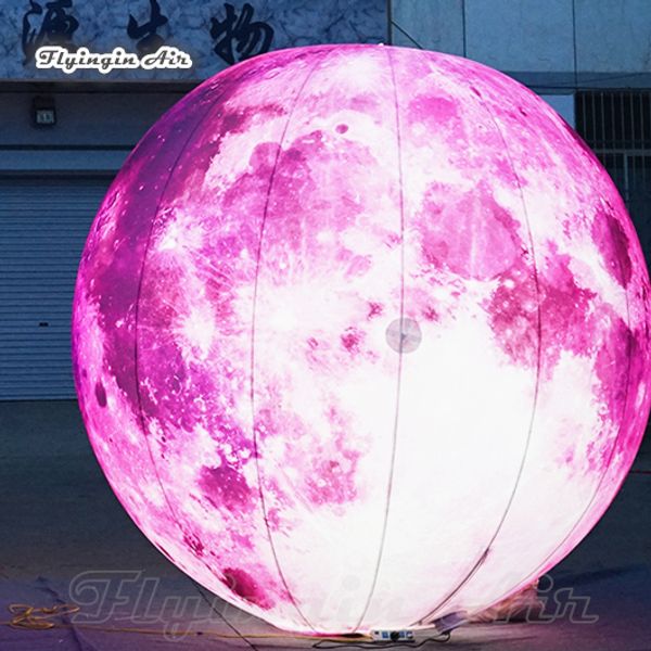 Planeta cor-de-rosa cósmica cósmica inflável de iluminação personalizada Sopramento acima do balão gigante do globo do diodo emissor de luz da bola da lua para a decoração do palco do concerto