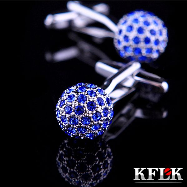 

kflk jewelry brand blue crystal ball cuff link wholesale buttons designer shirt cufflinks for mens ing, Silver