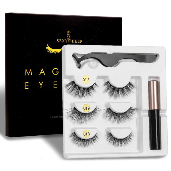

3 magnet mix eyelashes set magnetic liquid eyeliner & magnetic false eyelashes & tweezer natural waterproof long lasting eyelash