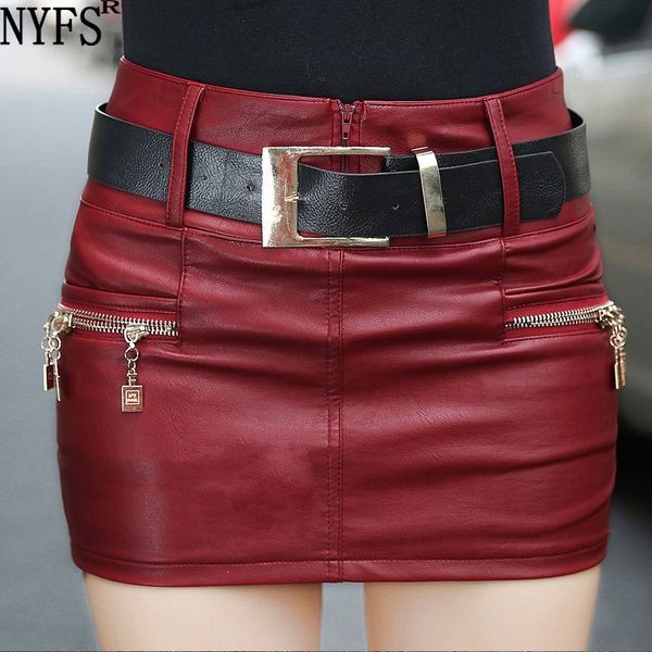 

nyfs 2020 new style spring autumn winter women black color slim pu leather skirt hip faldas s-xl size(no belt, Black;gray