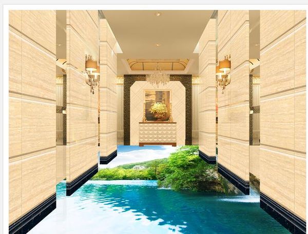

landscape painting waterfall 3d floor waterproof wallpaper for bathroom wall
