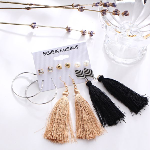 

tassel acrylic earrings for women bohemian earrings set big geometric drop earring 2019 brincos female set fashion jewelry, Silver