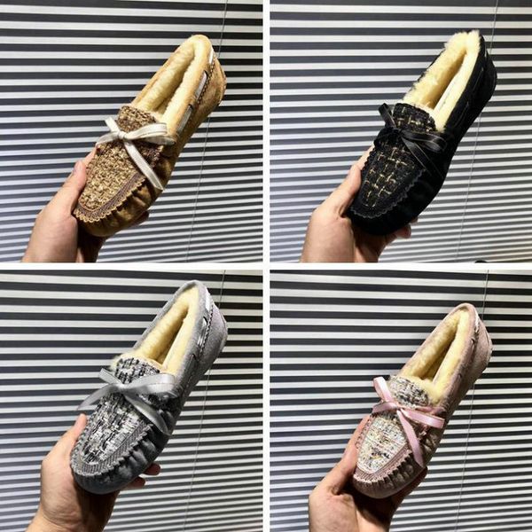 

shoes woman moccasin flats 2019 winter cow suede fur fluffy warm slip-on solid square toe loafers women soft ballet flats shoes, Black