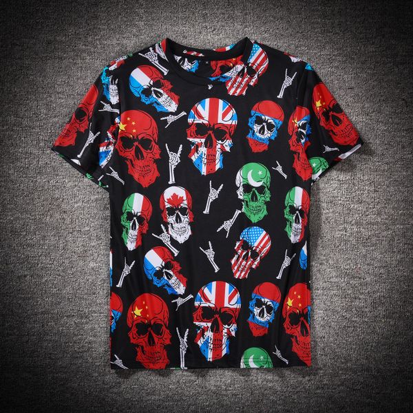 

2019 лето с коротким рукавом прилив уличная черепа футболка мужчины цифровая печать модальный хлопок круглый вырез camisetas de verano hombr, White;black