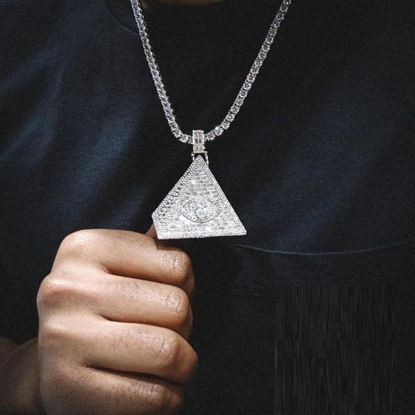 

замороженный из bling hiphop мужчины ювелирные изделия 5a багета cz кубический цирконий пирамида кулон ожерелье цепь тенниса, Golden;silver