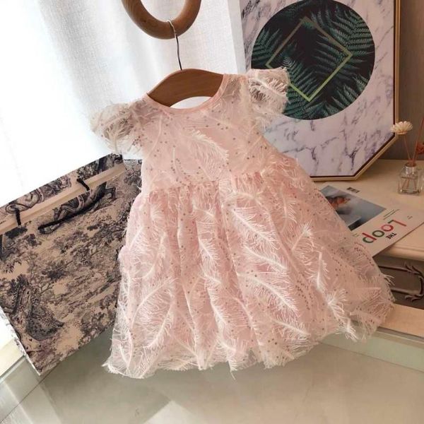 

y0198 summer dress 2020 children's clothing new comfortable elegant feather embroidery lotus leaf sleeve dress for small girls, Red;yellow