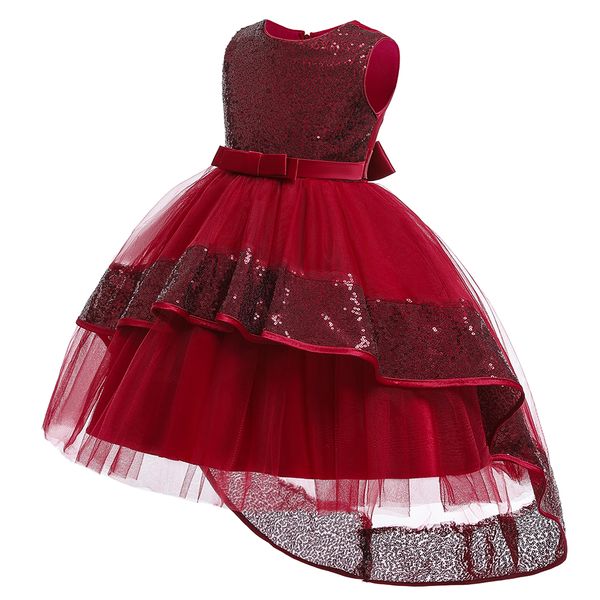 

goldenshield style children' dress with sequins bow dress girls pageant dresses with tails costumes, White;red