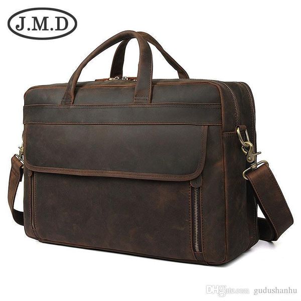 

j.m.d new retro crazy horse leather men s bag large briefcase 17 inch computer bag handbag 7391r