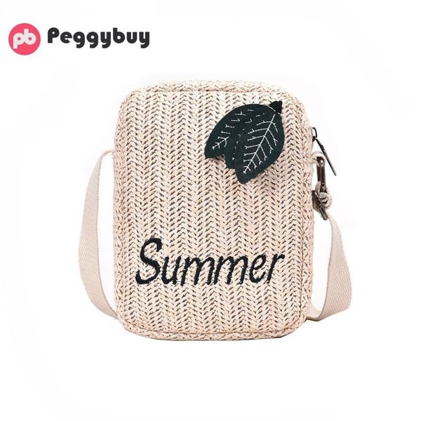 

letter embroidery leaf decor shoulder messenger handbags women straw woven small crossbody bags 2019 selling
