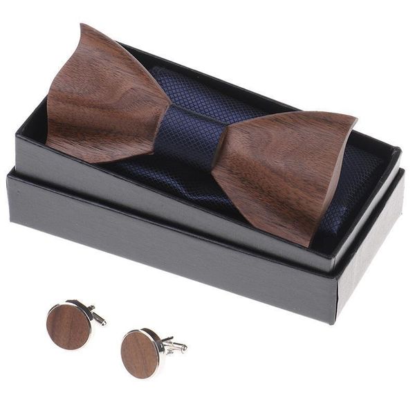

1 set men wooden tie pocket square cufflink wood bow tie accessories wedding fashion wooden bow ties set, Blue;purple