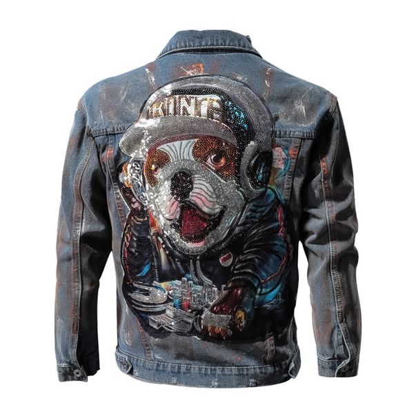 

kimsere mens hipster hip hop denim jacket sequin vintage jean trucker jacket outerwear retro hi street fashion streetwear, Black;brown